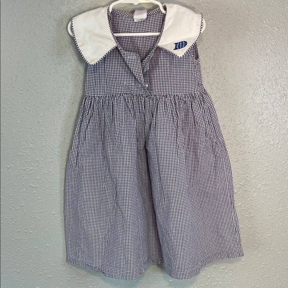 intage Girls Navy Gingham Dress – Peter Pan Collar, Size 3 - Picture 1 of 13